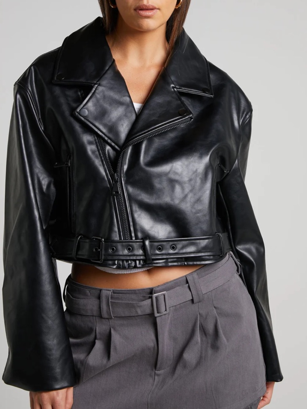 Lioness Cropped Faux Leather Moto Jacket